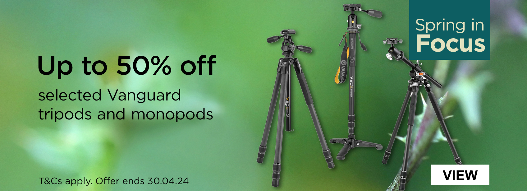 Up to 50% off selected Vanguard tripods and monopods (T&Cs apply. Offer ends 30.04.24)